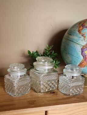 3 Vintage Wexford Anchor Hocking Square Glass Canister With Lid